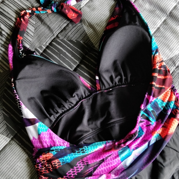 Aqua Green Multicolored Halter One Piece sz XL - Picture 5 of 8